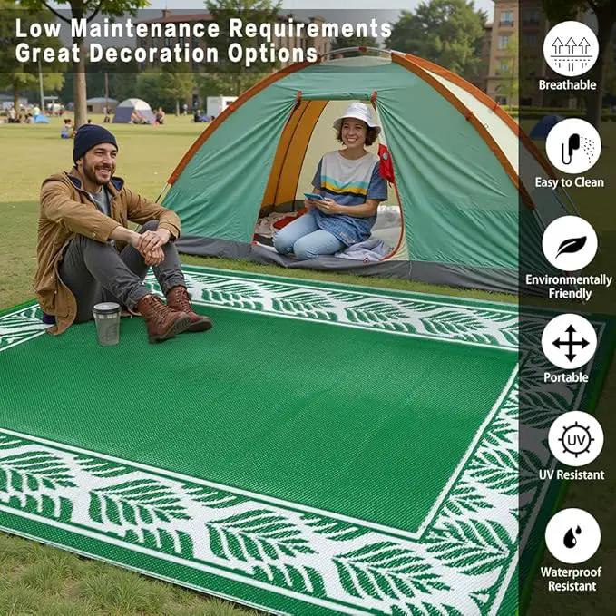 Outdoor Plastic Rug 6'x9' Waterproof Camping Carpet Outside Area Rug Reversible Green Rugs for RV Deck Entryance Porch Picnic Balcony Beach by GreenHaven Gardens
