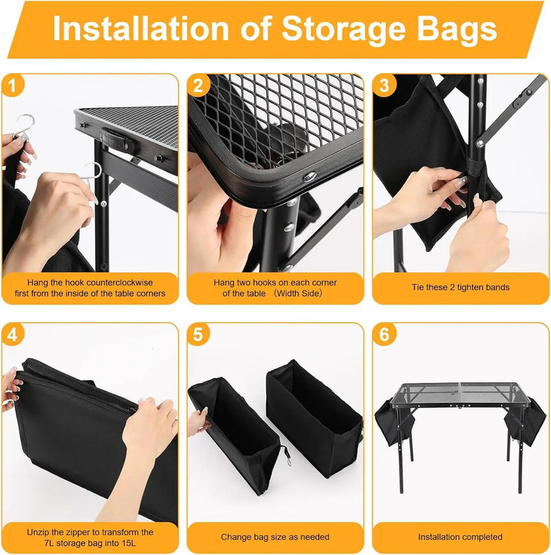 Camping Table 3FT Grill Table with 2×7/15L Storage Bag Foldable Folding Table Picnic Portable Stand Mesh 2 Height Adjustable Outdoor Card BBQ 35.4×23.6×26 inch by GreenHaven Gardens