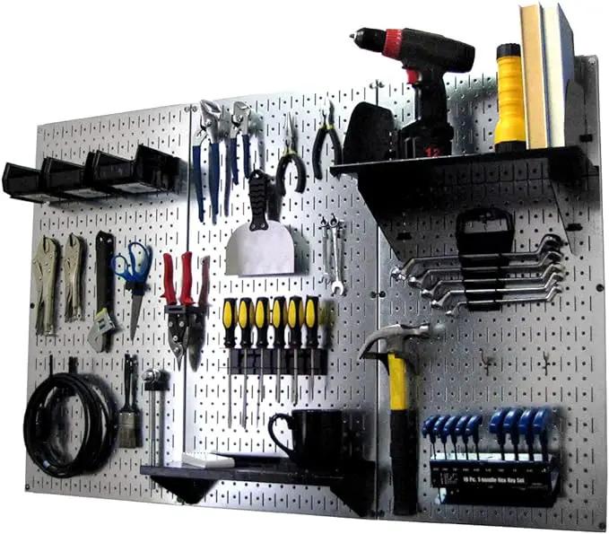 Wall Control Pegboard Organizer 4 ft. Metal Pegboard Standard Tool Storage Kit with Galvanized Toolboard and Black Accessories by GreenHaven Gardens