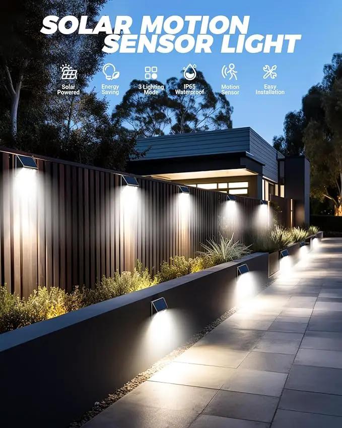 12 Pack Solar Fence Lights Waterproof, Motion Sensor Deck Lights Outdoor, Cold White LED Outside Lights Wireless for Wall Yard Steps Stairs Garden - Black by GreenHaven Gardens