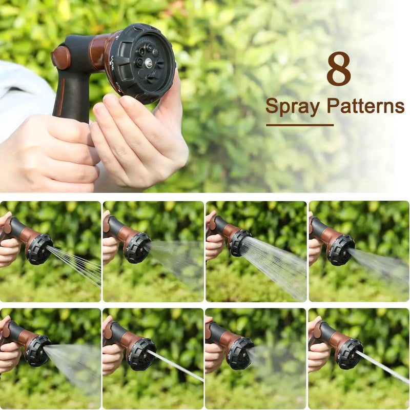 FANHAO Garden Hose Nozzle, 100% Heavy Duty Metal Water Hose Sprayer with 8 Spray Patterns, High Pressure Water Nozzle with Thumb Control, On Off Valve for Watering Plants, Washing Cars & Pets, Brown by GreenHaven Gardens