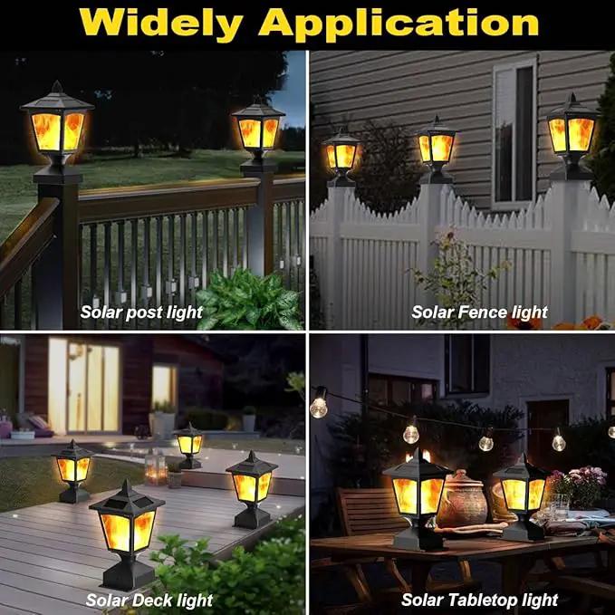 Solar Post Flame Light, Outdoor Deck Fence Post Cap Top LED Light wih Flickering Flame, Waterproof, 4x4 5x5 6x6, Outdoor Garden Firefly String Lights, 30 Leds, (Pack of 2) by GreenHaven Gardens