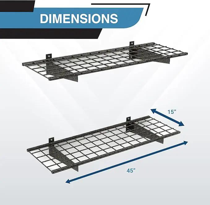 00651 2-Pack Heavy Duty Steel Wall Garage Shelving, 45-Inch X 15-Inch, Low-Profile Brackets, Max Shelf Load 200 Pounds, Hammertone by GreenHaven Gardens