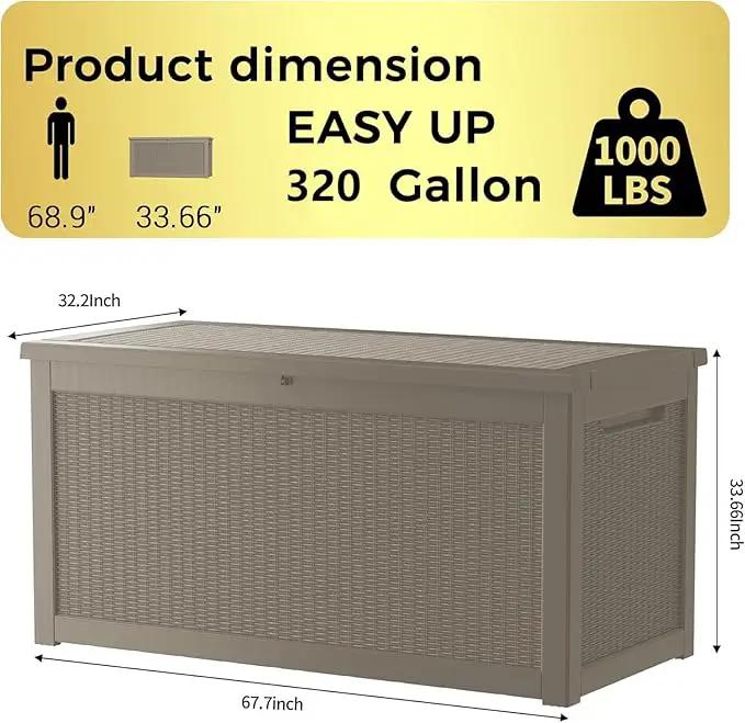 320 Gallon Outdoor Storage Box Waterproof Lockable Resin Deck Box Large, Patio Storage Bin for Pool Accessories Cushion Furniture, Garden Tools, UV-Resistant Outside Delivery Grey by GreenHaven Gardens