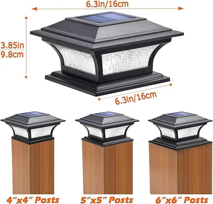 SIEDiNLAR Solar Post Lights Outdoor Glass LED Fence Cap Light 2 Modes for 4x4 5x5 6x6 Posts Deck Patio Garden Decoration Warm White/Cool White Lighting Black (2 Pack) by GreenHaven Gardens