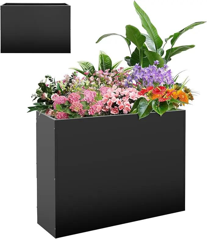 Metal Rectangular Planter Box, Large Planter Boxes Outdoor, 37''L x 13''W x 26''H Heavy Duty Plant Box with Removable Insert Shelf, 3 Tier Adjustable Height Tall Garden Planter for Plants, Flowers by GreenHaven Gardens