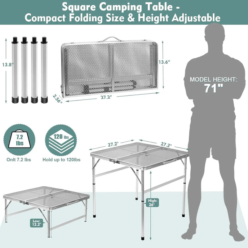 Square Folding Table, Easy for Storage, Compact and Portable Picnic Table for Grill, Outdoor Camping, Garden, Patio, Dining, BBQ, Party, Market and Card Table, 27.2 L × 27.2W inches by GreenHaven Gardens