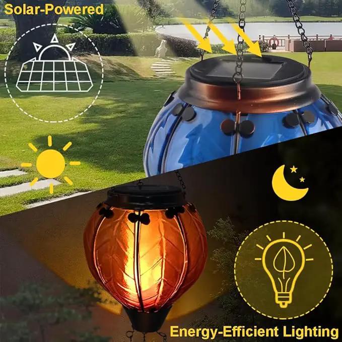 Hot Air Balloon Solar Lantern with Flickering Flame Hanging Solar Lanterns Outdoor Lights Waterproof Lanterns Decorative Garden Patio Yard Party Decor Blue by GreenHaven Gardens