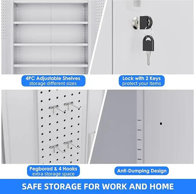 73" H Metal Garage Storage Cabinet with Wheels & Pegboard,Rolling Tool Cabinet with 2 Doors and 4 Shelves for Garage,Home,Office,Warehouse,Workshop, Required-Assembly,White by GreenHaven Gardens