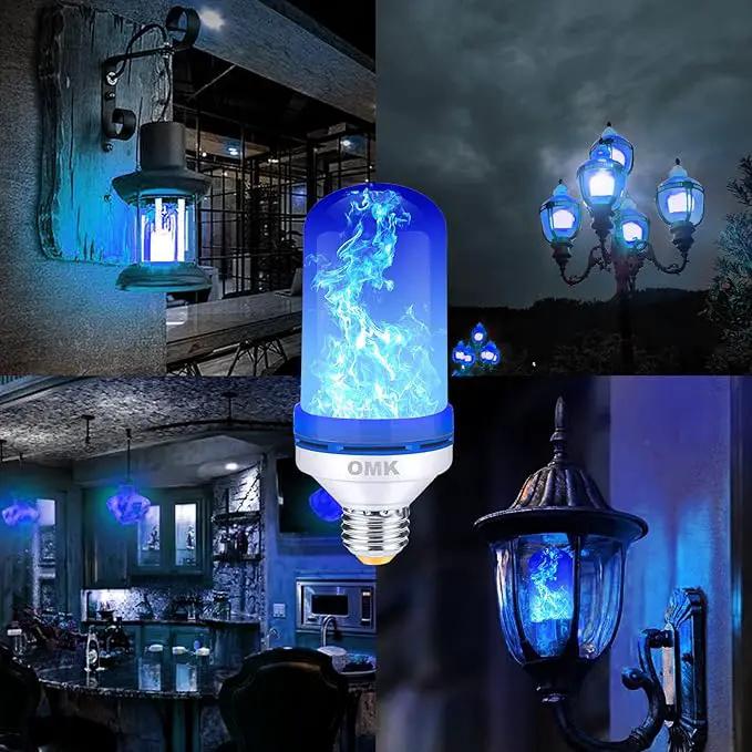OMK - Blue Flame Christmas Decor LED Flame Effect Light Bulbs - Upgraded 4 Modes Fire Simulated Lamps - Christmas Gifts, Party, Indoor/Outdoor Decoration Lights (Blue 2) by GreenHaven Gardens
