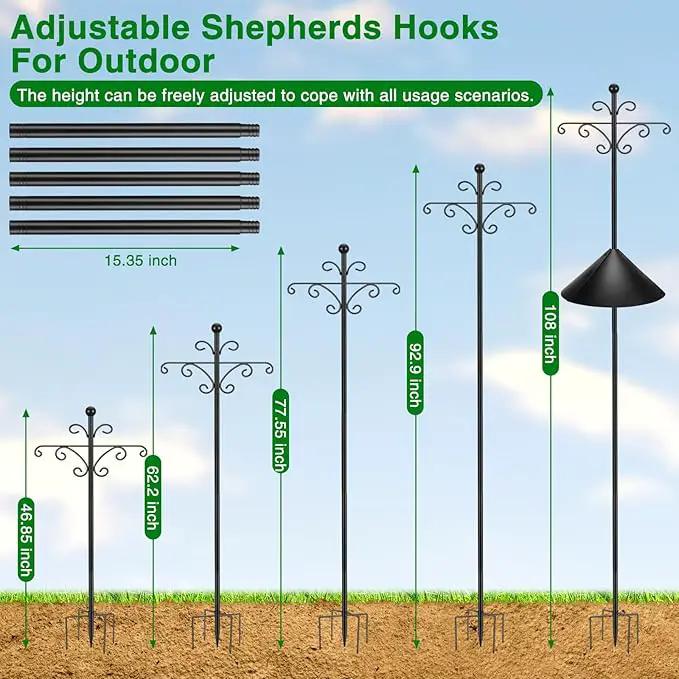 Bird Feeder Pole for Outdoors Heavy Duty Squirrel Proof, 2 Pack 108 Inch Adjustable Tall Shepherds Hooks for Outdoor with 5 Prongs Base, Double Shepherd Hooks (2 Pack Black, 108 Inch) by GreenHaven Gardens