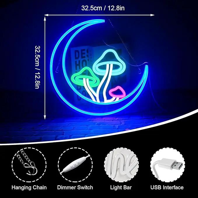 Moon Mushroom Neon Sign Blue Moon Neon Lights for Wall Decor Mushroom Light Up Signs USB LED Signs for Girls room Living Room Kids Room Home Bar Party Shop by GreenHaven Gardens