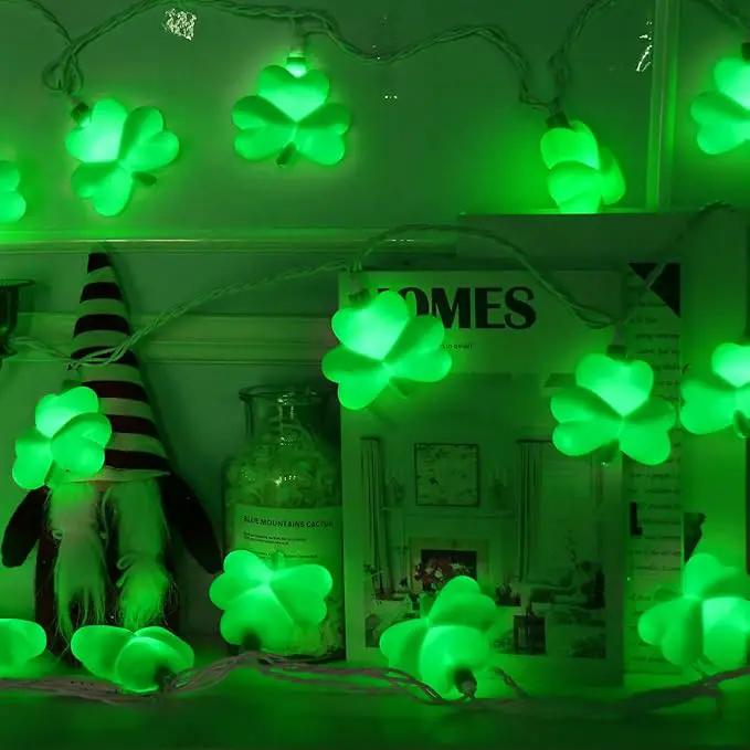 St Patricks Day Decorations Shamrock String Lights, 8.5FT Green Lucky Clover String Lights Waterproof with 10 Green LED Lights for Indoor Outdoor St. Patrick's Day Party Decorations, White Wire by GreenHaven Gardens