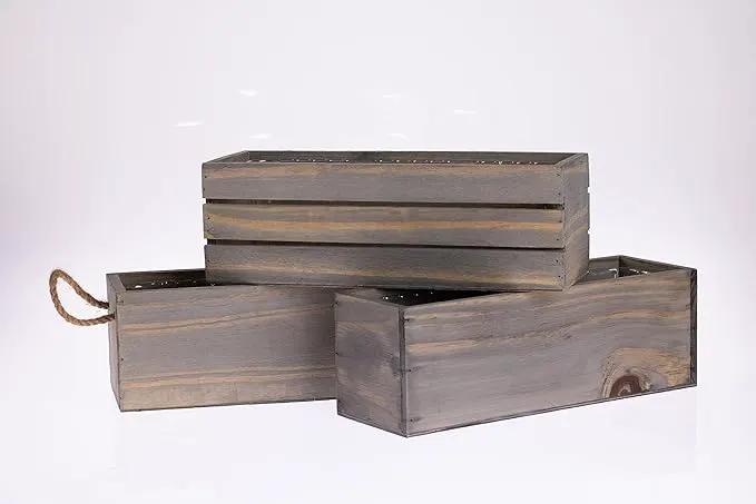 Wooden Planter Box with Handle, Rustic Barn Wood, Plastic Liner l Garden Decor l Restaurant and Wedding Decorations l Wedding Table Centerpiece (12x4 w Handle Set of 4, Natural) by GreenHaven Gardens