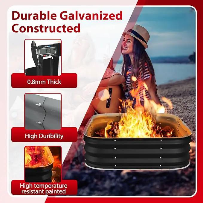 Fire Pit 48 Inch, Square Galvanized Steel Fire Pit for Outside, Heavy Duty Steel Fire Pit In-Ground for Backyard, Camping, Bonfire, Flower Raised Garden Bed for Garden, 11 Inch High by GreenHaven Gardens