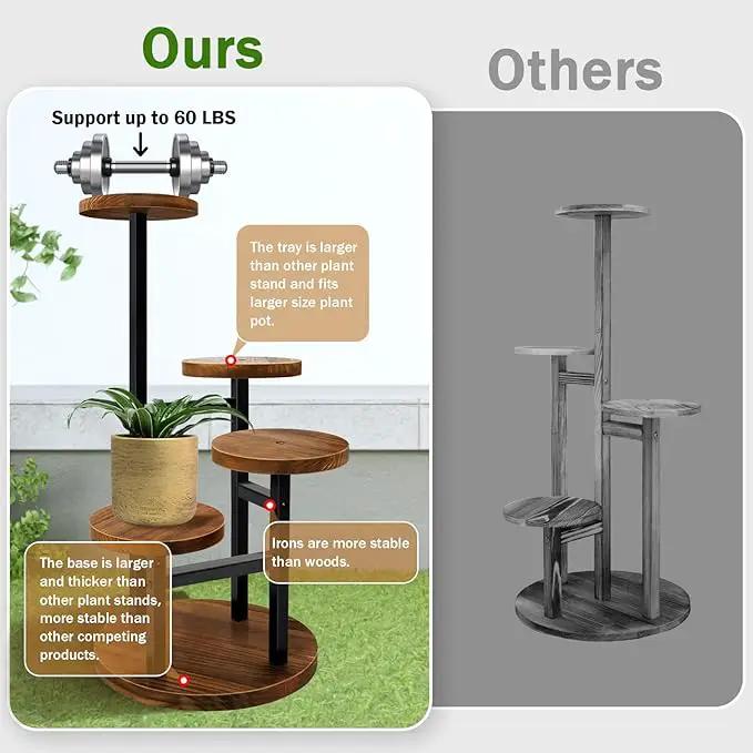 AUGOSTA 4 Tier Corner Plant Stand, Tall Metal Wood Plant Shelf Holder for Indoor, Outdoor Display Rack Flower Pot Stand for Living Room Balcony Garden Patio by GreenHaven Gardens
