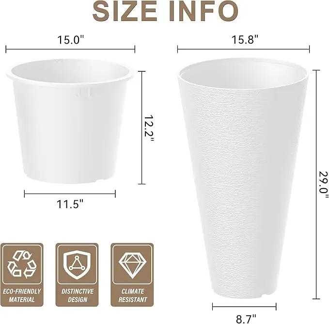 Kante Tall Round Planter Set of 2, 29 Inch Tall Decorative Planter Pots for Outdoor Indoor Garden Patio Front Porch (White) by GreenHaven Gardens