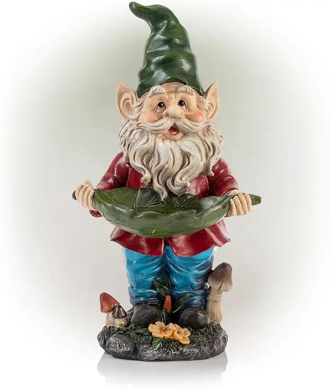 Alpine Corporation 16" Tall Outdoor Garden Gnome and Bird Feeder Yard Statue Decoration by GreenHaven Gardens