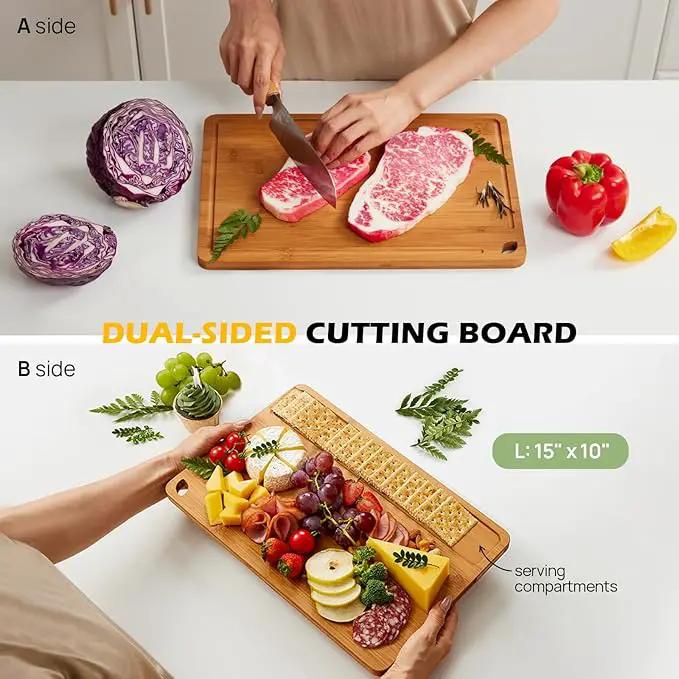 Bamboo Cutting Board 15 inches Carbonized Chopping Board With Knife-Friendly Surface & Juice Groove For Home Kitchens – Ideal For Meat, Veggies by GreenHaven Gardens