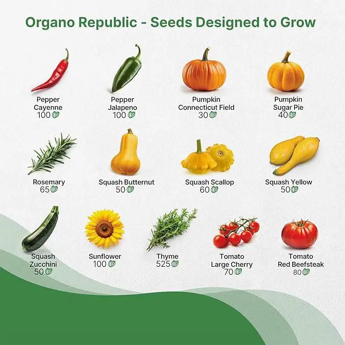 Organo Republic 25 Summer Vegetable & Herb Garden Seeds Variety Pack - 6,820+ Non-GMO Heirloom Veggie & Herb Seeds for Outdoors & Indoor Home Gardening: Tomato, Okra, Bean, Cucumber, Basil, Rosemary by GreenHaven Gardens