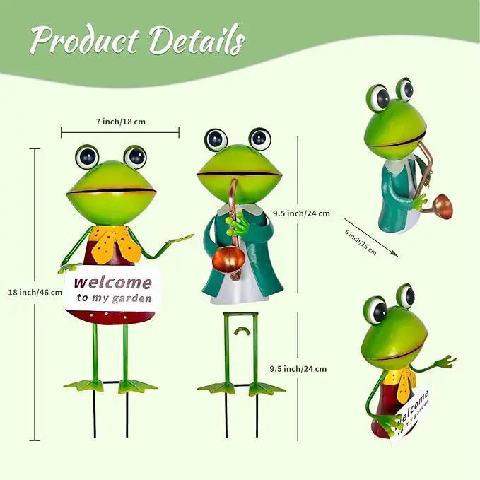 HONGLAND Metal Frog Garden Decor - Metal Frog Outdoor Statue -Outdoor Garden Decorations - 3D Frog Figurines - Christmas Holiday Lawn Patio Yard Fairy Garden Decor (with Welcome) by GreenHaven Gardens