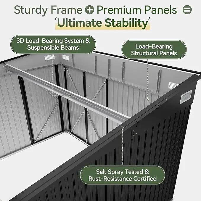 Aoxun 12' x 7.3' Shed 441 CU.FT Outdoor Waterproof Storage Shed with Triple Lockable Door Garden Metal Tool Shed for Outside (Black) by GreenHaven Gardens