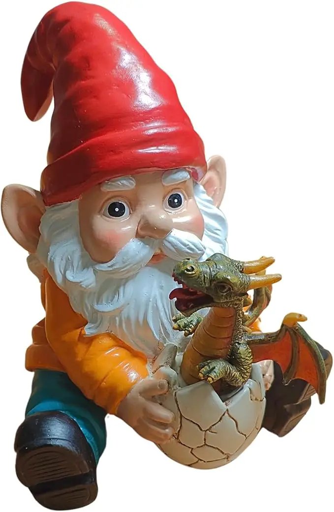 Fantasy Dragon Gnome Garden Statue - 6.8" Weatherproof Resin Garden Gnome with Baby Dragon, Unique Outdoor & Indoor Decor, Handcrafted Yard Art, for Fantasy Lovers & Gardeners by GreenHaven Gardens