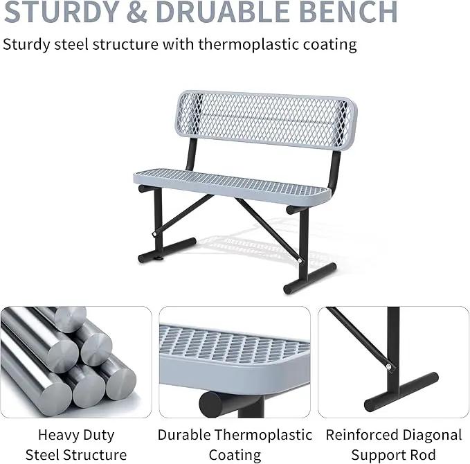 4/6/8 Feet Park Bench for Outside Heavy Duty Metal, Garden Benches Outdoor Bench with Backrest & Portable Frame, for Shopping Malls Stores Parks Patios Decks, Grey by GreenHaven Gardens