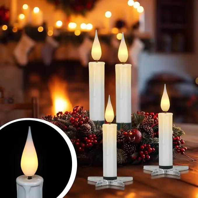 DRomance Christmas Tree Flameless Taper Candle Lights Battery Operated with 10-Key Remote and Timer, 10 Pack Plastic 3D Wick Flickering LED Taper Candles Multi-Using Home Garden Holiday Decor 3.4" by GreenHaven Gardens