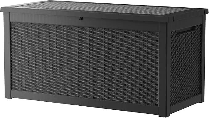 320 Gallon Lockable Resin Deck Box, Waterproof & UV-Resistant Outdoor Storage Box for Outdoor Cushion Storage, Garden Tools & Pool Accessories Storage, Black by GreenHaven Gardens
