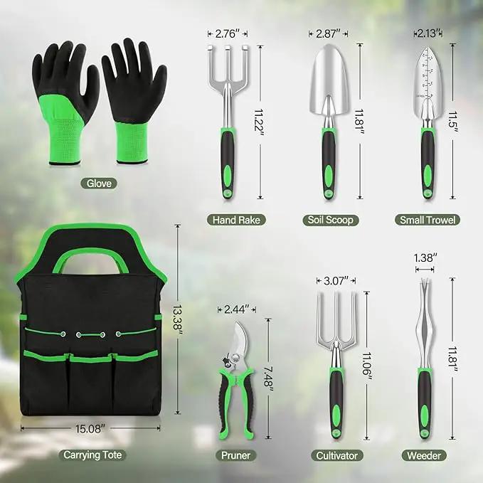 sungwoo Garden Tool Set 8 Piece, Heavy Duty and Lightweight Aluminium Alloy Tools with Ergonomic Handle, Storage Tote Bag, Gardening Hand Tools, Gardening Gifts for Women and Men Green by GreenHaven Gardens