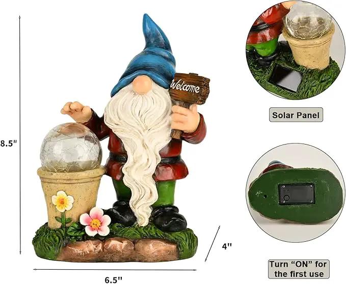 DiliComing Solar Garden Gnomes Outdoor Statues - Cute Gnome Statue with Welcome for Yard Patio Porch Lawn, Resin Gnome Figurine with Solar Light for Thanksgiving and Christmas by GreenHaven Gardens