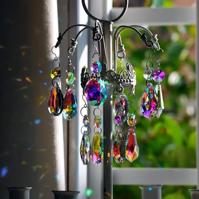 12pcs Hanging Glass Crystals Prism for Windows, Chandelier Decoration, Rainbow Maker Suncatcher by GreenHaven Gardens
