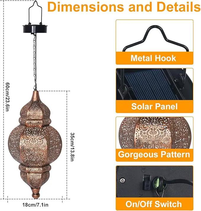 Hanging Solar Lights, Outdoor Decor Solar Lantern, Waterproof Metal Moroccan Lantern for Outside Patio Pathway Yard Front Porch Backyard Garden Decorative by GreenHaven Gardens