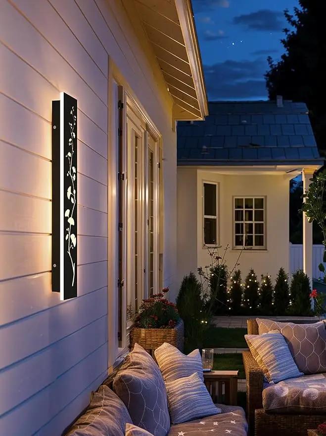 Modern Outdoor Wall Lights 39.4inch LED Long Wall Sconce 3000K Ginkgo Hollow Design Wall Mount Porch Lights 32W Exterior Lighting Fixtures for Patio Balcony Terrace Garden by GreenHaven Gardens