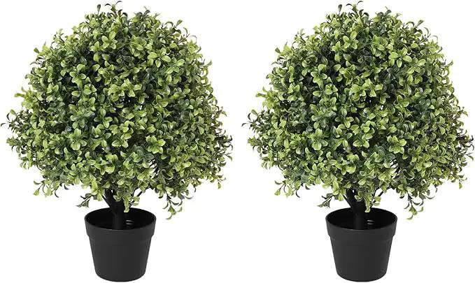 THE BLOOM TIMES 2ft Faux Boxwood Plants Outdoor Set of 2, Topiary Balls Artificial Outside Trees, 24" UV Resistant Fake Greenery Bushes & Shrubs for Front Porch Planter by GreenHaven Gardens