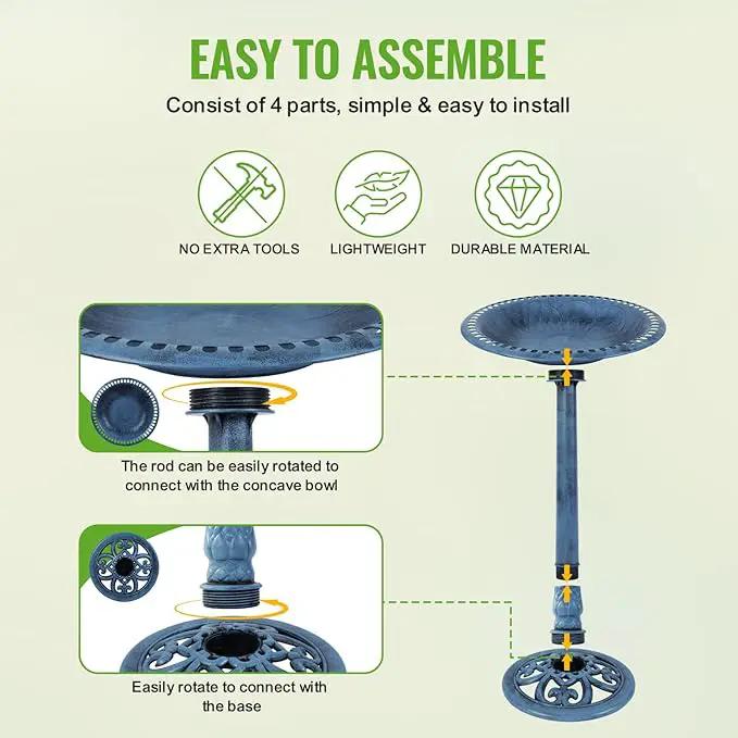 Backyard Expressions Outdoor Garden Bird Bath - Blue - Weather Resistant Polyresin - 27 Inch by GreenHaven Gardens