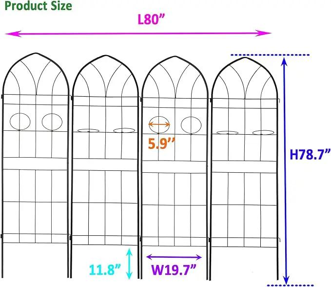 4 Pack Metal Garden Trellis 78.7" H Garden Fence Rustproof Trellis for Climbing Plants Support Roses Flower Outdoor Lawn Black by GreenHaven Gardens