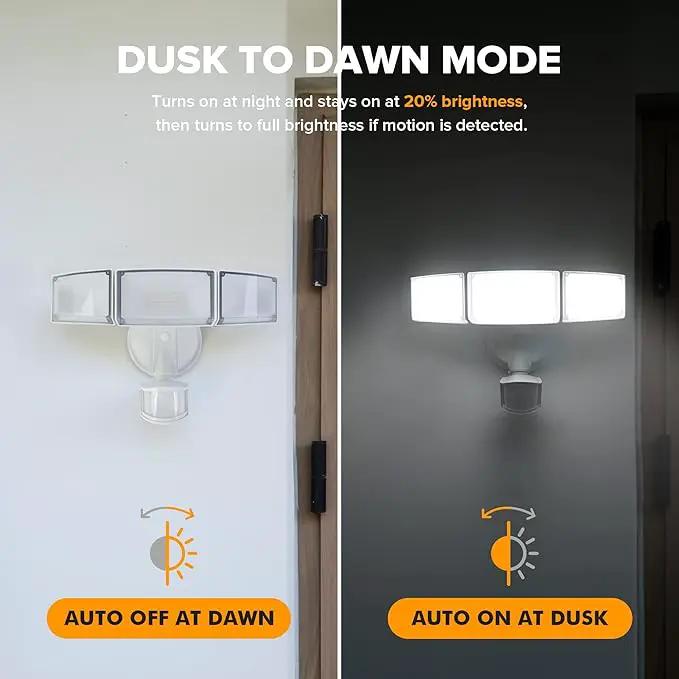 LUTEC 72W 7500LM LED Security Lights Motion Sensor Light Outdoor, 5000K Daylight, IP65 Waterproof, Dusk to Dawn, 3-Head Motion Detected Flood Light for Garage, Yard, Porch(White) by GreenHaven Gardens