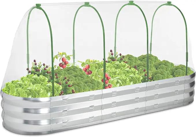 POTEY Raised Garden Bed with Greenhouse Galvanized Planter Box with 2 Greenhouse Cover for Outdoor Gardening Garden Box for Fruit, Vegetable, Flower, Herbs and Strawberry Plant by GreenHaven Gardens