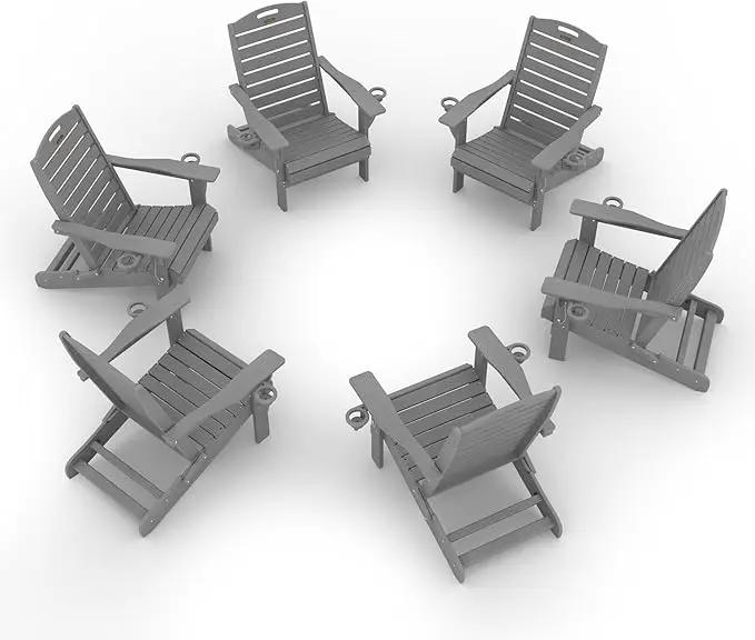 Adirondack Chairs Set of 6, Outdoor Fire Pit Chairs, HDPE All-Weather Adirondack Chairs with Cup Holder, Lawn Chair for Deck, Patio, Garden (Grey) by GreenHaven Gardens