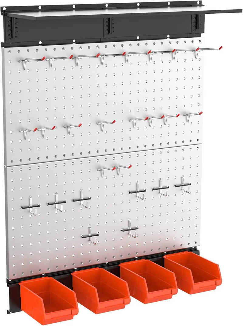 TORACK 69PCS Metal Pegboard with Accessoreis for Garage Wall, Tool Organizer Pegboard with Hooks, Wall Mounted Bins/Shelf, Tool Storage Peg Board for Wall(Grey) by GreenHaven Gardens