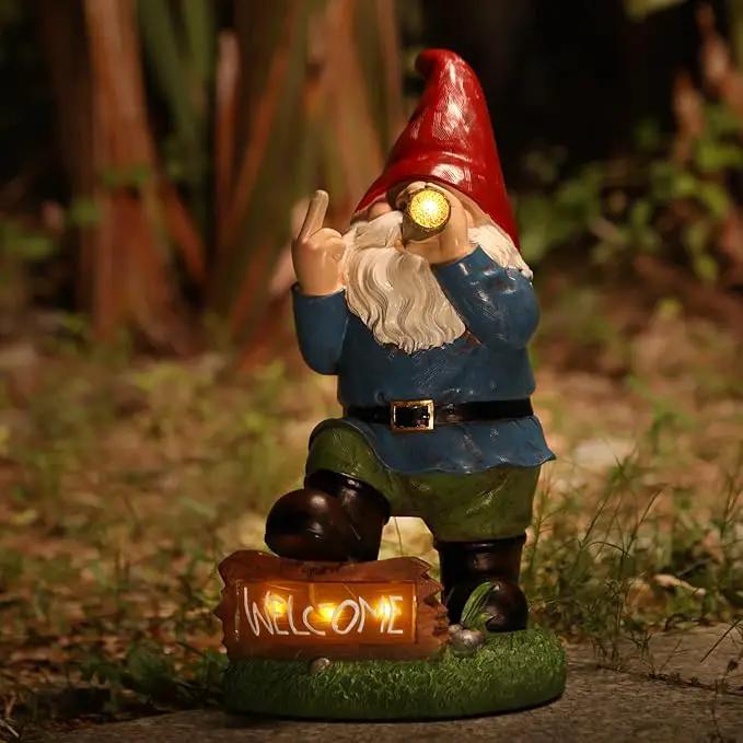 Resin Gnomes Garden Decor, 13.5" Tall Solar Large Inappropriate Funny Gifts Gnome Outdoor Statues for Yard, Patio, Lawn, Outside Naughty Gnome Garden Decorations Gift for Men Women by GreenHaven Gardens