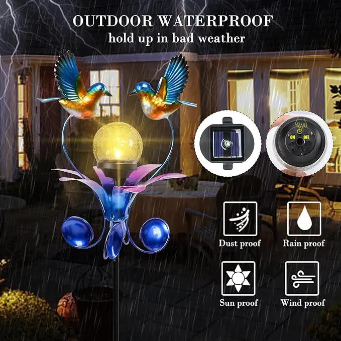 VCUTEKA Solar Lights Outdoor Metal Garden Stake Waterproof Crackle Glass Globe Garden Decor Blue Jay Bird for Pathway, Lawn, Patio, Yard by GreenHaven Gardens