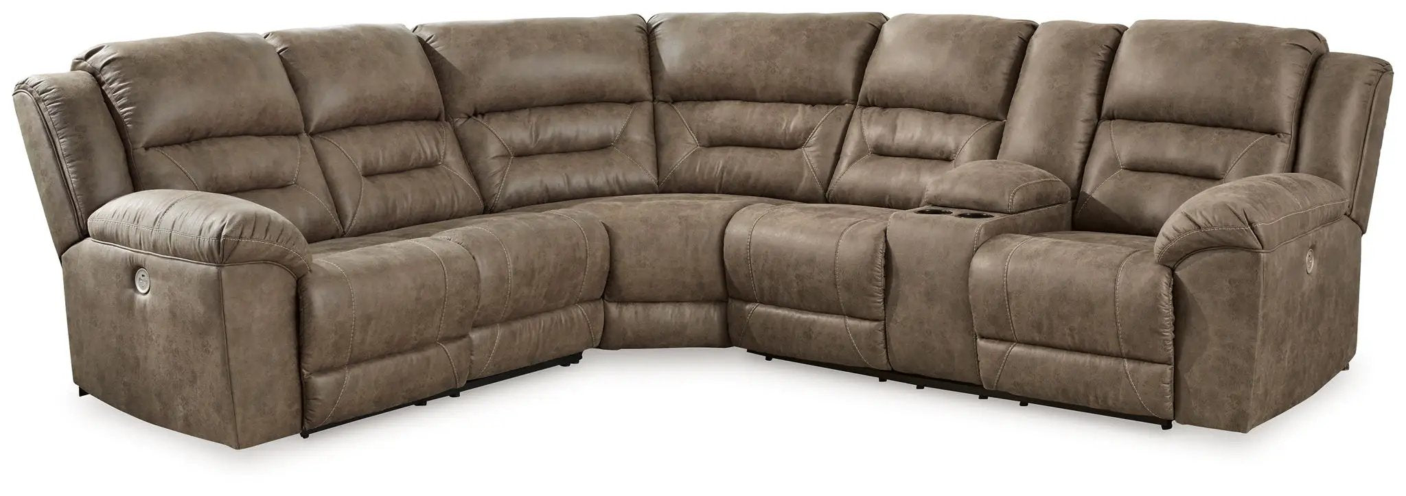 Ravenel - 3-Piece Power Reclining Sectional With Raf Power Reclining Loveseat With Console - Faux Leather - Fossil by Unique Piece Furniture