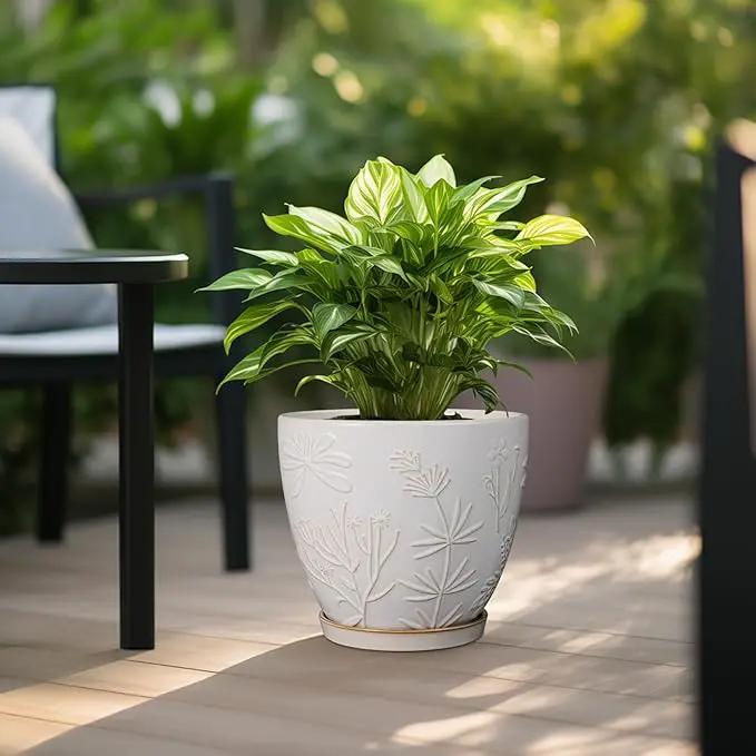 10 Inch Plant Pot Ceramic Planter Pot with Drainage Hole and Saucer Round Planter Large Flower Pot for Indoor Outdoor Plants Home Garden Decor White by GreenHaven Gardens
