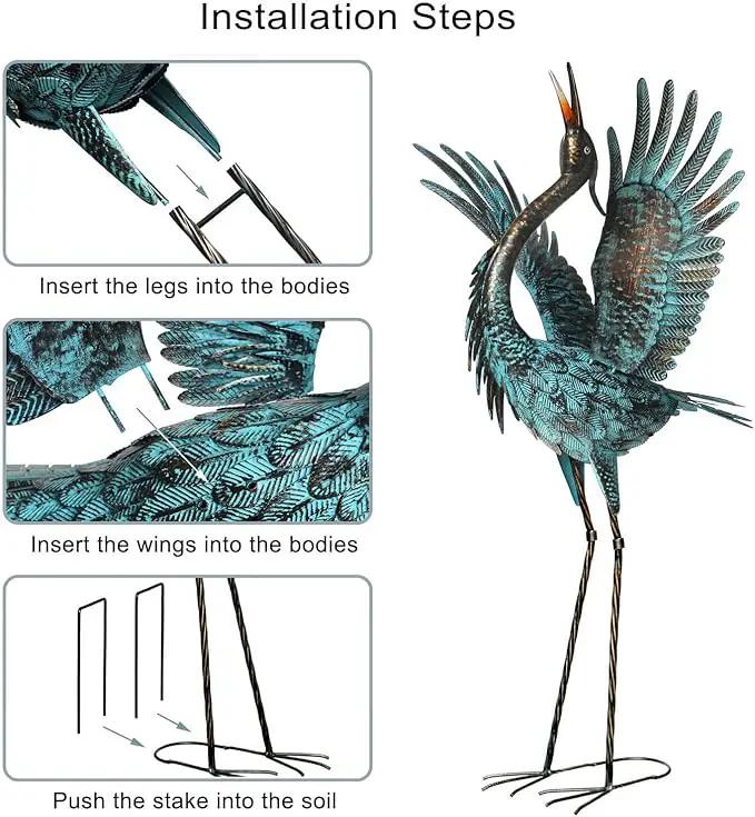 Natelf Garden Crane Sculptures & Statues, Blue Heron Decor Outdoor Large Bird Yard Art, Standing Metal Herons Lawn Ornaments for Home Patio Porch Backyard Decorations(Set of 2) by GreenHaven Gardens