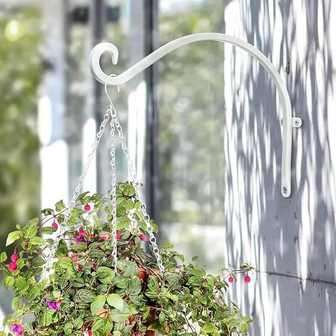 Hanging Plant Brackets Outdoor: 12-Inch Hanging Plant Hangers Wall Hooks - Wall Mount Brackets for Bird Feeder Flower Baskets White by GreenHaven Gardens