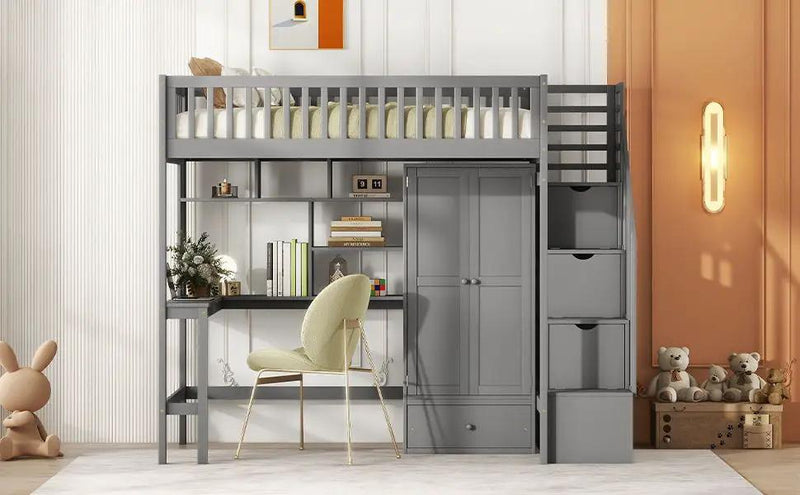 Loft Bed With Bookshelf, Drawers, Desk, And Wardrobe by HouseOfZazla