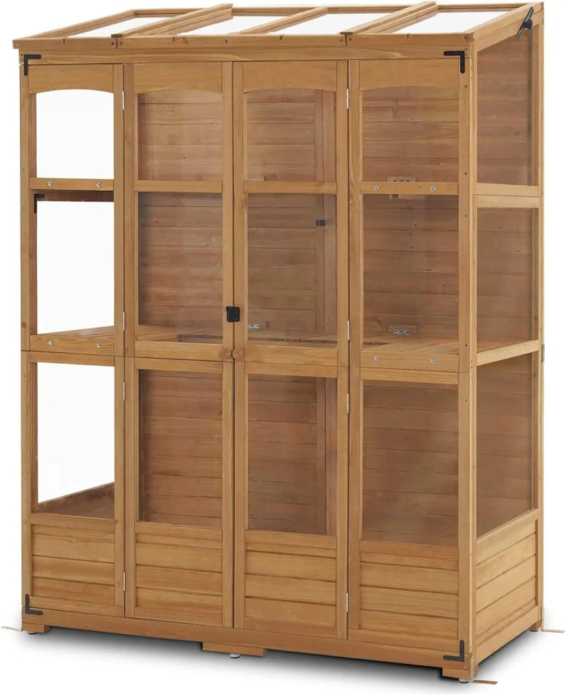 MCombo Wooden Greenhouse, Walk-in Outdoor Greenhouse with Openable Roof and Lockable Door, 0899 (Natural) by GreenHaven Gardens